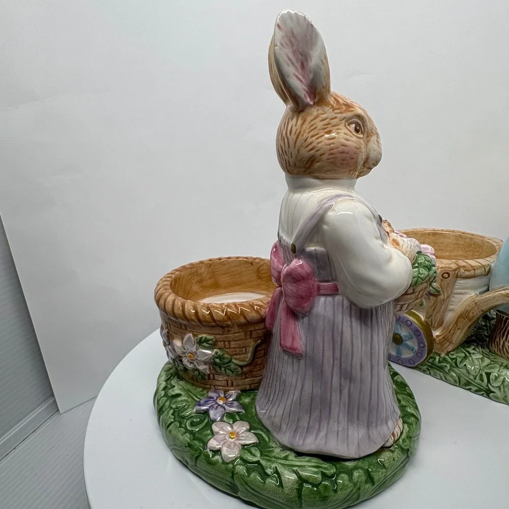 Avon Springtime Collection Ceramic Bunny Rabbit Candle Holder Figurines Easter